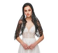 The Princess Bride Velo de mantilla de encaje vintage floral bufanda de encaje negro triángulo velo de boda capilla velo católico iglesia de misa (A21), Negro, Talla única