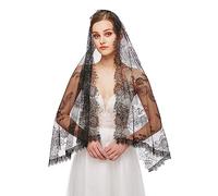 The Princess Bride Velo de mantilla de encaje vintage floral bufanda de encaje negro triángulo velo de boda largo capilla iglesia católica misa (A26), Negro, Talla única