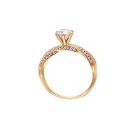 The Promise - Anillo de diamante de laboratorio de 6 puntas deformado con diamante blanco redondo creado, R 1/2, Oro amarillo de 14 quilates, Diamante sintético