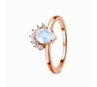 The Promise - Juego de anillos para mujer, gota de agua con piedra lunar de 0,25 quilates y moissanita, oro rosa de 9 quilates, talla U 1/2