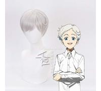The Promised Neverland Norman Silver Short Wig Cosplay Peluca sintética de Halloween Juego de roles Peluca para adultos + Gorra de peluca como la imagen