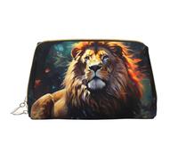 The Proud Lion - Bolsa de cosméticos de piel impermeable, bonita bolsa de aseo de viaje con cremallera, juego de bolsas de almacenamiento de cosméticos para mujer, color marrón, White, Talla única
