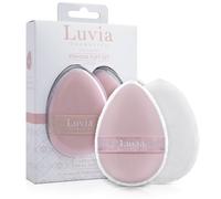 The Puffys Luvia Cosmetics - Juego de 2 pompones de maquillaje de doble cara, banda elástica reversible, borla de polvo profesional para texturas líquidas y en polvo en blanco y rosa