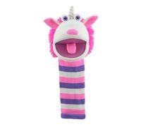 The Puppet Company Twinkle ECO Sockette Marioneta de mano - Marioneta de unicornio ecológica con cuerno brillante y diseño de rayas - Juguete mágico interactivo para niños y adultos - 38 cm