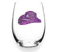 THE QUEENS' JEWELS Copa de vino sin tallo con joyas de vaquero rosa, 21 onzas, regalo único para mujeres, cumpleaños, lindo, divertido, no pintado, decorado, brillante, deslumbrante, con diamantes de