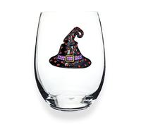THE QUEENS' JEWELS Copa de vino sin tallo con sombrero de bruja, 21 onzas, regalo único para mujeres, cumpleaños, lindo, divertido, no pintado, decorado, brillante, deslumbrante, diamantes de
