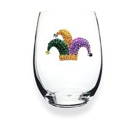 THE QUEENS' JEWELS Copa de vino sin tallo con sombrero de bufón de Mardi Gras, 21 onzas, regalo único para mujeres, cumpleaños, lindo, divertido, no pintado, decorado, brillante, deslumbrante,