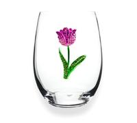 THE QUEENS' JEWELS Tulip - Copa de vino sin tallo con joyas, 21 onzas, regalo único para mujeres, cumpleaños, lindo, divertido, no pintado, decorado, brillante, deslumbrante, diamantes de imitación
