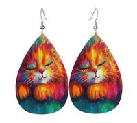 The Quiet Sleeping Cat - Pendientes de piel con forma de lágrima para mujer, aretes colgantes ligeros de PVC, ganchos de plata 925, impresiones de doble cara, regalo hipoalergénico