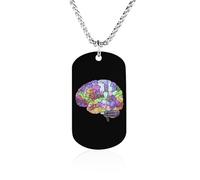 The Rainbow Brain - Collar conmemorativo de acero de titanio con colgante de etiqueta rectangular