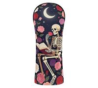 The Reader Skeleton Reading Book Golf Club Head Cover PU Leather with Number Tag for Driver Hybrid and Fairway Woods