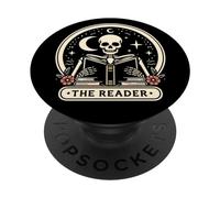 The Reader Tarot Skeleton Gothic Bookish Book Reading Lover PopSockets PopGrip Adhesivo