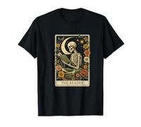 The Reader Tarot Skeleton Moon Floral Book Lover Camiseta