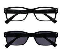 The Reading Glasses Company La Compañía Gafas De Lectura Hombres Grande Negro Lectores Con Lectores De Sol Paquete Doble Bisagras Resorte RS11-1 +3,00