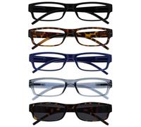 The Reading Glasses Company La Compañía Gafas De Lectura Negro Marrón Azul Gris Lectores Con Lectores De Sol Valor Pack 5 Hombres Mujeres RRRRS32-12372 +3,00