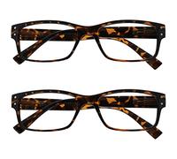 The Reading Glasses Company La Compañía Gafas De Lectura Pack 2 Hombres Marrón Carey Grande Estilo Diseñador Lectores Bisagras Resorte RR11-2 +1,50