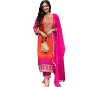 The Red Lion Enterprise Elegante Kurti recto con elegante bordado - Traje Anarkali de 3 piezas para mujer, Naranja, XXL