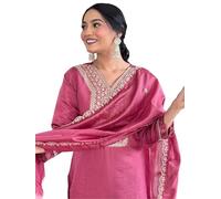 The Red Lion Enterprise Traje de fiesta Anarkali Salwar para mujer, corte alia, vestido Kurti, conjunto de 3 piezas, Rosado, M