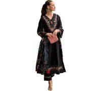 The Red Lion Enterprise Vestido Anarkali para mujer, pantalón kurti de corte Alia y conjunto de 3 piezas para mujer (EE.UU., Alpha, XL, regular, regular, negro), Negro -, XL