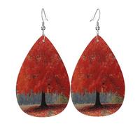 The Red Maple Tree - Pendientes de piel con forma de lágrima para mujer, ligeros, de PVC, ganchos de plata 925, impresiones de doble cara, regalo hipoalergénico