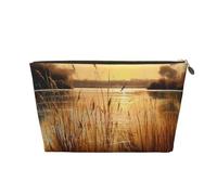The River - Bolsa de maquillaje de piel para mujer, neceser de viaje, neceser grande con cremallera, Gold, Talla única
