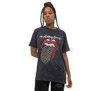 The Rolling Stones Camiseta Leopard Tongue Nue Oficial Unisex Negro Acid Wash, negro, S