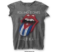 The Rolling Stones Havana Cuba (Burn out) Camiseta, Gris (Grey Grey), 42 (Talla del Fabricante: X-Large) para Mujer