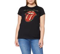 The Rolling Stones Women's Plastered Tongue Short Sleeve T-Shirt 14 Black