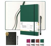 THE ROYAL DESK Cuaderno B5 con Rayas · Tapa Dura Vegana y Bolígrafo · 250 Páginas Numeradas con Índice · Cierre Elástico, Bolsillo Interior y Marcapáginas · Estuche Negro Mate para Regalo (R,V)