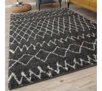 THE RUGS Alfombra Moderna de diseño marroquí para Sala y Dormitorio, no desprende Pelusa, fácil Cuidado (Tangier Gris Oscuro/Marfil, 120 x 170 cm)