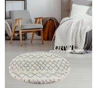 THE RUGS Alfombra Moderna de diseño marroquí para Sala y Dormitorio, no desprende Pelusa, fácil Cuidado (Tangier Marfil/Gris, 120 cm, Redonda)