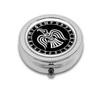 The Runic Circle Inscribed into The Futhark Circle Odins Ravens Illustration Custom Round SilverBox Pocket 2.1" - 3 Compartimentos Box/Pastillero Pocket
