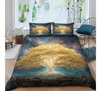 The Sacred Golden Tree Funda De Edredón 3D,Sky Galaxy Juegos De Ropa De Cama Microfibra, Impresas De con Funda De Almohada 3 Piezas Niño Niña King(220x240cm)