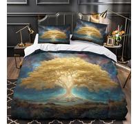 The Sacred Golden Tree Juego De Cama Sky Galaxy Impresión En 3D,para Funda Nórdica con Cremallera,Fundas De Almohada Suave Transpirable para Niñas Y Niños Super King(260x220cm)