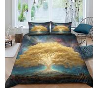 The Sacred Golden Tree Juego De Ropa De Cama 3 Piezas,3D Fundas De Edredón Sky Galaxy,Microfibra Funda Nórdica Y Funda De Almohada, para Niño Niña Double(200x200cm)