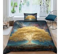 The Sacred Golden Tree Juego De Ropa De Cama,impresión 3DSky Galaxy Funda De Edredón 3 Unidades,con Funda De Almohada con, para Niño Niña Single(135x200cm)