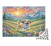 The Saint Bernard Rompecabezas de Papel Resistente Cachorro en Prado de montaña con Flores, Regalo de cumpleaños Educativo para Adultos 70x50cm/1000 Piezas
