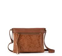 The Sak Leather Crossbody, Sanibel-Mini Cruzado de Piel, Bolso Casual con Correa Ajustable y Bolsillos con Cremallera para Mujer, Tobacco Floral Embossed II, Talla única