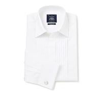 THE SAVILE ROW COMPANY LONDON Camisa de vestir de noche plisada frontal para hombre, ajuste clásico, doble puño, blanco, 17.5 Neck / 36 Sleeve