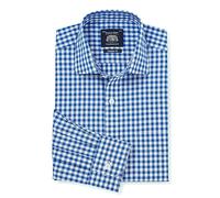 THE SAVILE ROW COMPANY LONDON Camisa formal de popelina de algodón de ajuste clásico para hombre, manga larga, puño único, Cuadros a cuadros azul intenso, 17 Neck / 35 Sleeve