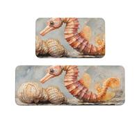 The Seahorse Is On The Shell - Juego de 2 tapetes de cocina antideslizantes de madera antifatiga, tapetes largos para el hogar y la oficina