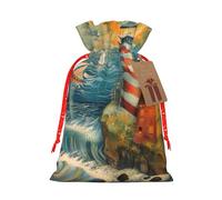 The Seaside Lighthouse - Bolsas de regalo de Navidad con cordón y tarjetas para decoraciones de fiesta de Navidad