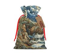 The Seaside Lighthouse - Bolsas de regalo de Navidad con cordón y tarjetas para decoraciones de fiesta de Navidad