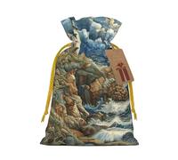 The Seaside Lighthouse - Bolsas de regalo de Navidad con cordón y tarjetas para decoraciones de fiesta de Navidad