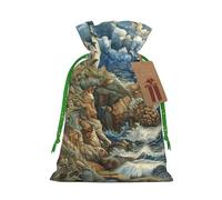 The Seaside Lighthouse - Bolsas de regalo de Navidad con cordón y tarjetas para decoraciones de fiesta de Navidad