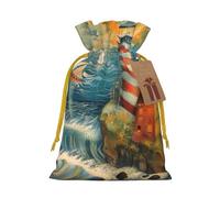 The Seaside Lighthouse - Bolsas de regalo de Navidad con cordón y tarjetas para decoraciones de fiesta de Navidad
