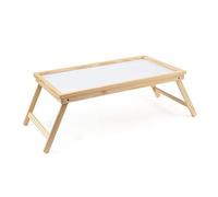 The Secret Home - Bandeja Plegable Multiusos - Mesa en Madera de Bambú - Alto: 20 cm x Largo. 63 cm x Ancho: 30 cm - Color Blanco y Natural - Mesa Plegable para Dormitorio, Salón, Comedor