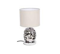 THE SECRET HOME - Lámpara de Noche en Tela y Cerámica para Mesita - Iluminación Hogar - Decoración Dormitorio y Salón - Alto: 36 cm x Diámetro: Ø20 cm - Modelo 3 - Beige/Metalizado