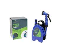 The Secret Home - Manguera de Jardín 10 m con Soporte - Manguera con Pistola de Pulverización con 7 Funciones de Riego - Color Azul - Ideal para Jardín, Terraza, Huerto, Balcón (Modelo 1)