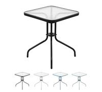 THE SECRET HOME - Mesa Cuadrada de Metal con Base de Cristal Texturizado - Alto. 70 cm x Largo. 60 cm x Ancho. 60 cm - Color Negro - Mesa para Jardín, Terraza, Patio o Balcón